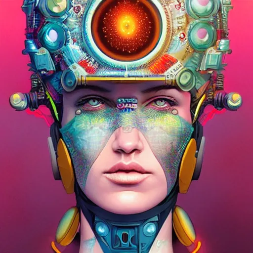 Prompt: lofi fractal cosmic divine biopunk portrait, pixar style, by tristan eaton stanley artgerm and tom bagshaw.