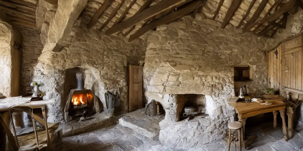 Prompt: medieval cottage interior