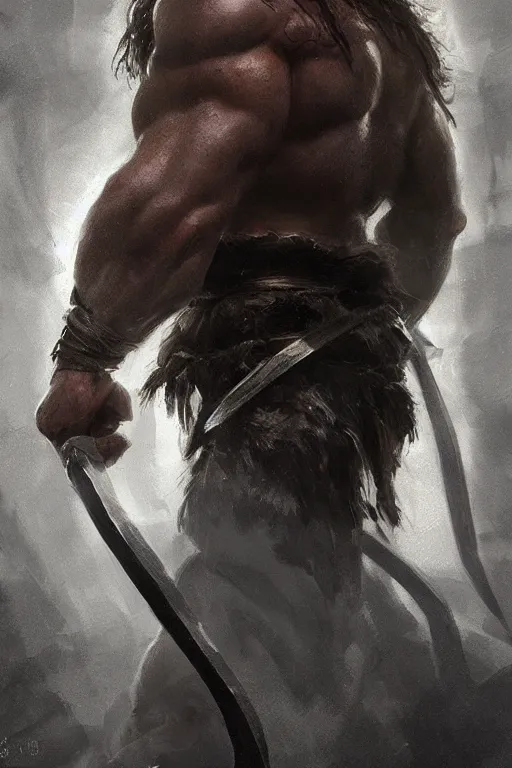 Image similar to Conan the Barbarian, portrait, powerful, intricate, elegant, volumetric lighting, digital painting, highly detailed, artstation, sharp focus, illustration, ruan jia