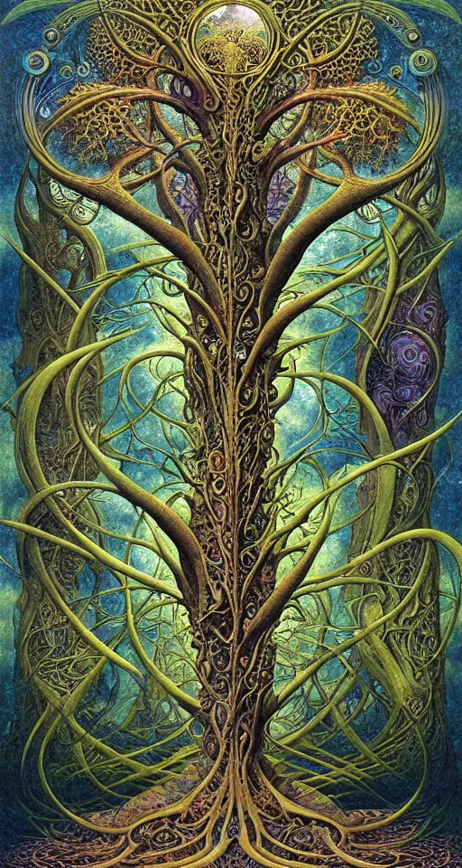 Image similar to tree of life by roger dean and andrew ferez, art forms of nature by ernst haeckel, divine chaos engine, symbolist, visionary, art nouveau, botanical fractal structures, organic, detailed, realistic, surreality