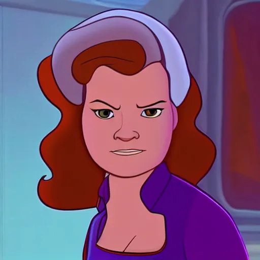 Image similar to captain janeway from star trek voyager in an animated disney movie. beautiful 2 d character art, high quality, detailed face