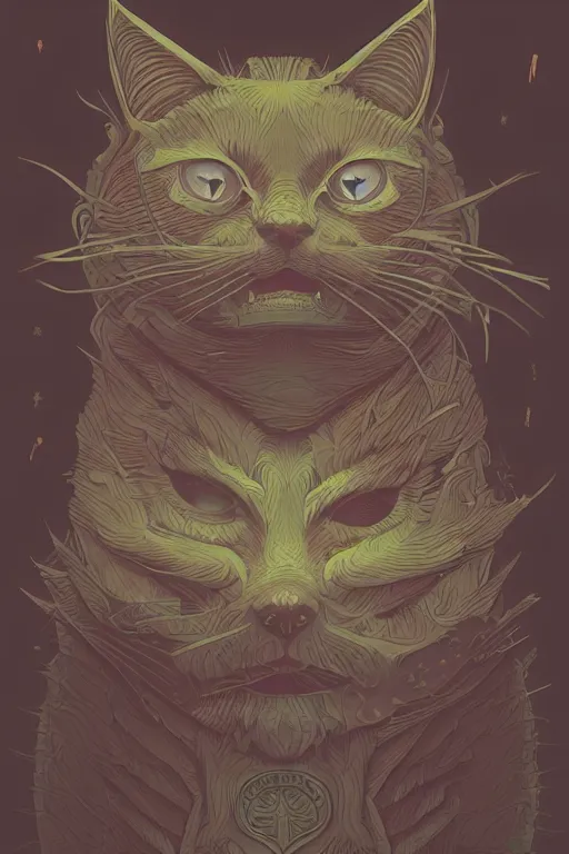 Image similar to demon cat. art by mike winkelmann, sticker, illustration, highly detailed,