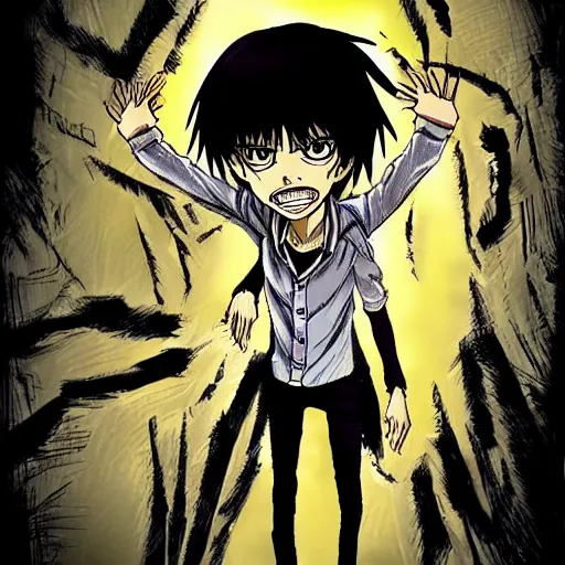 Image similar to eren yeager in the style of junji ito