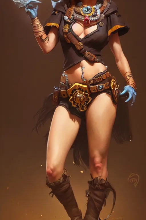 Image similar to beautiful female cowgirl, full body shot, d & d, fantasy, intricate, elegant, highly detailed, digital painting, artstation, concept art, matte, sharp focus, illustration, hearthstone, art by artgerm and greg rutkowski and alphonse mucha