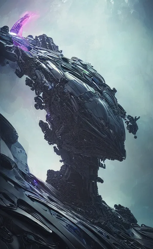 Image similar to hard surface form fused with organic form spaceship, rainbow iridescent accents, wide-angle, tsutomu nihei, emil melmoth, zdzislawbelsinki, Craig Mullins, yoji shinkawa,trending on artstation, beautifully lit, Petermohrbacher, zaha hadid, hyper detailed