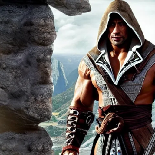 Image similar to dwayne johnson as ezio auditore