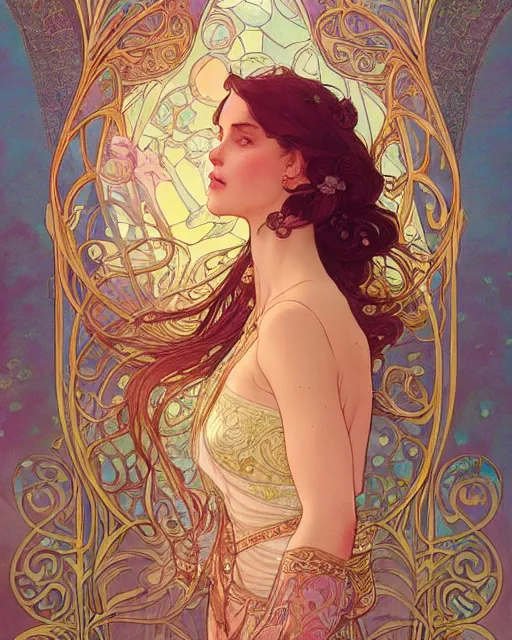 Image similar to romance | highly detailed | very intricate | art nouveau | gold filigree | romantic storybook fantasy | soft cinematic lighting | award - winning | disney concept art watercolor illustration by mandy jurgens and alphonse mucha and alena aenami | pastel color palette | featured on artstation