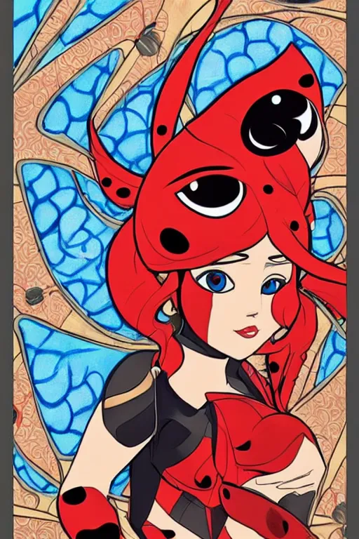 Image similar to art nouveau, miraculous ladybug