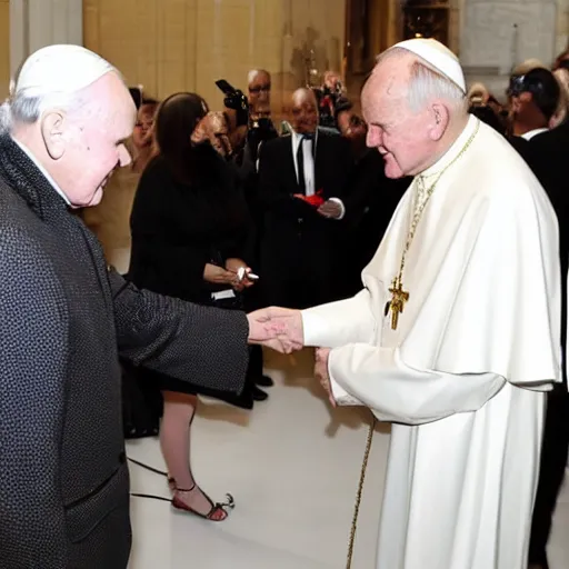 Image similar to john paul ii admiring a yeezy foam runner sneaker in his hands