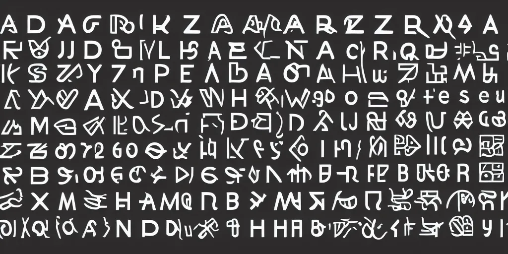 Image similar to a typeface specimen sheet, black vector glyphs on white background