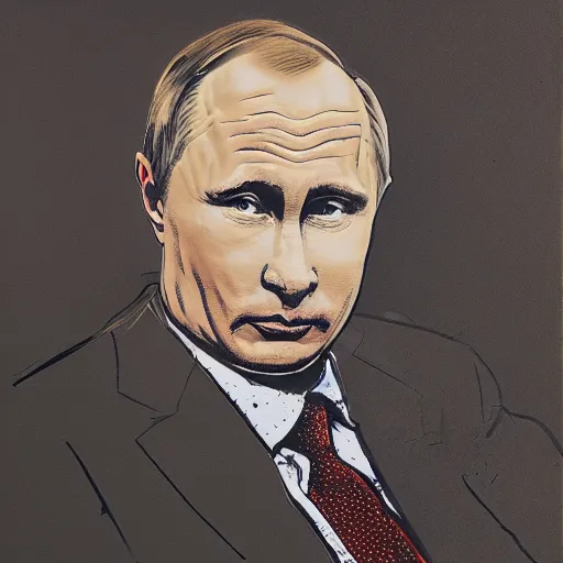 Prompt: a portrait of putin painted by ralph steadman, ultra 4 k