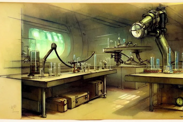 Image similar to ( ( ( ( ( 1 9 5 0 s retro science fiction laboratory interior scene. muted colors. ) ) ) ) ) by jean - baptiste monge!!!!!!!!!!!!!!!!!!!!!!!!!!!!!!