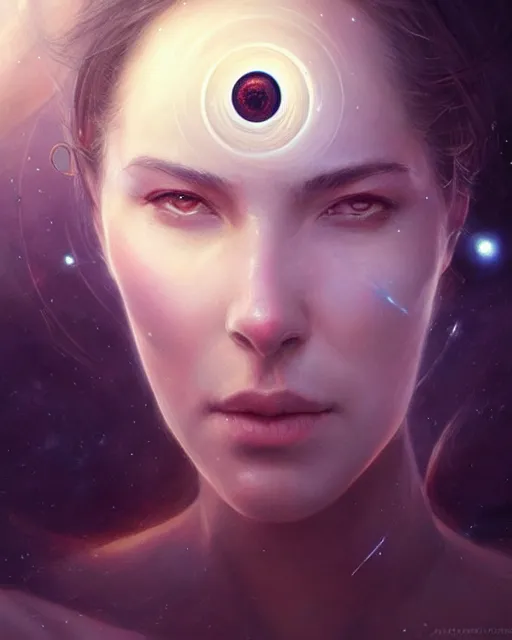 Prompt: portrait of the universe in an eye, elegant, real life skin, intricate, high detailed, artstation, concept art, smooth, sharp focus, art by artgerm and greg rutkowski