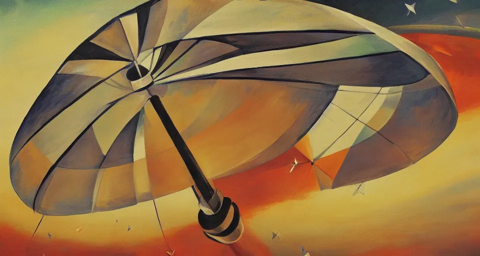 Image similar to giant umbrella in space, seen from earth, art deco painting