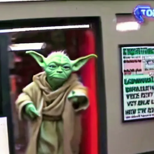 Prompt: yoda caught robbing store cct footage