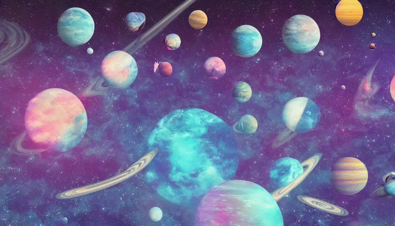 Image similar to space, planets, psychedelic, vaporwave