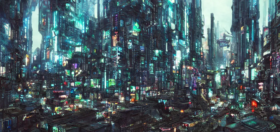 Image similar to upcycled city landscape, cyberpunk, cinematic shot, hyper realistic, hyper detailed