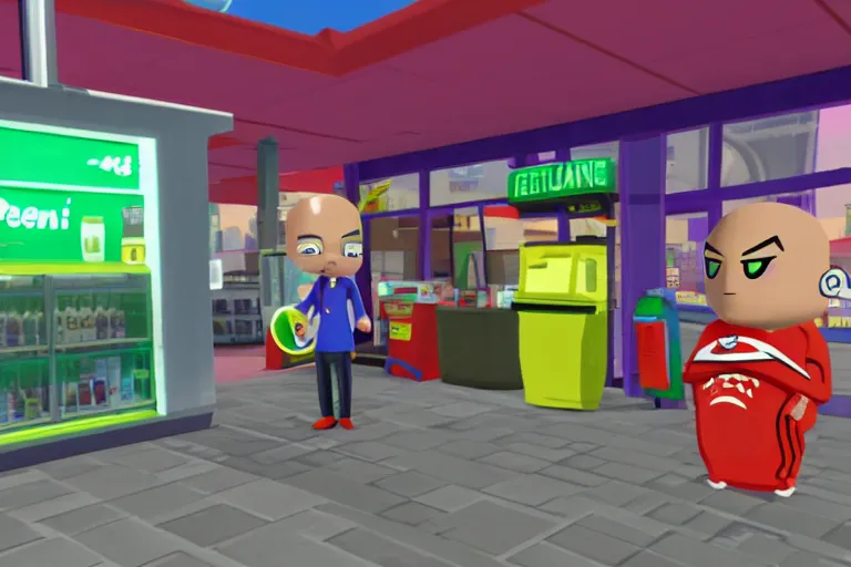 Image similar to agent 4 7 ordering a slurpee at 7 1 1, gamecube wind waker screenshot