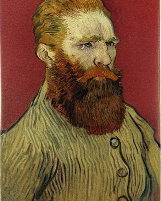 Image similar to An oil painting of a red headed man in his thirties, short beard, trimmed hair, by van gogh, very detailed