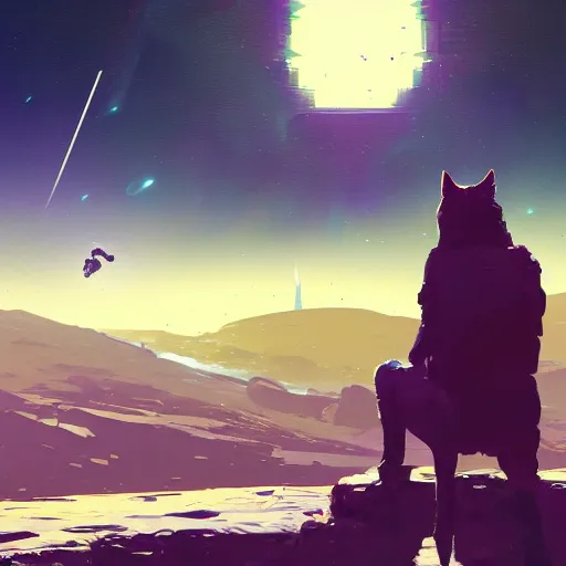 Prompt: cat in no man's sky digital art in the style of Greg Rutkowski and Craig Mullins, 4k