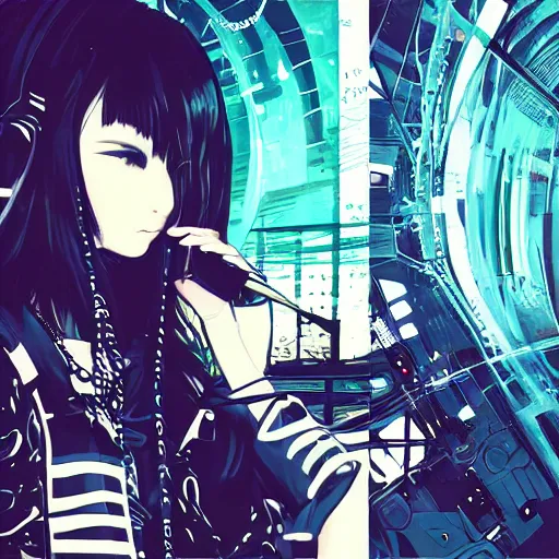 Image similar to Frequency indie album cover, luxury advertisement, indigo filter, blue and black colors. highly detailed post-cyberpunk sci-fi close-up schoolgirl in asian city in style of cytus and deemo, mysterious vibes, by Tsutomu Nihei, by Yoshitoshi ABe, by Ilya Kuvshinov, by Greg Tocchini, nier:automata, set in half-life 2, beautiful with eerie vibes, very inspirational, very stylish, with gradients, surrealistic, dystopia, postapocalyptic vibes, depth of field, mist, rich cinematic atmosphere, perfect digital art, mystical journey in strange world, beautiful dramatic dark moody tones and studio lighting, shadows, bastion game, arthouse