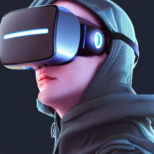 Image similar to cyberpunk bot wearing vr headset, sci - fi, portrait, illustration