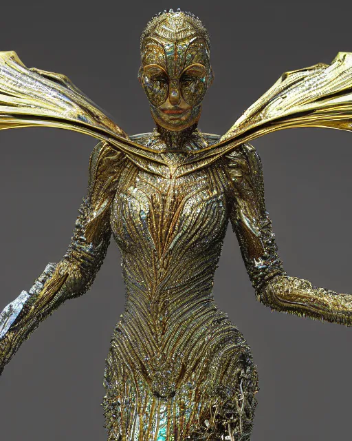 Image similar to a highly detailed metahuman 4 k close up render of an alien goddess bella hadid monument renaissance in iris van herpen dress schiaparelli in diamonds crystals swarovski and jewelry iridescent in style of alphonse mucha gustav klimt trending on artstation made in unreal engine 4