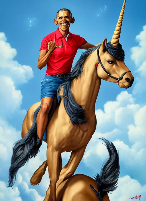 Image similar to portrait of obama riding an unicorn, pixar style, by tristan eaton stanley artgerm and tom bagshaw.