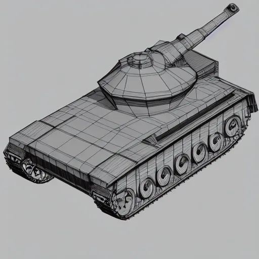 Prompt: Low polygpm render of a tank on a white background, isometric 3d, ultra HD