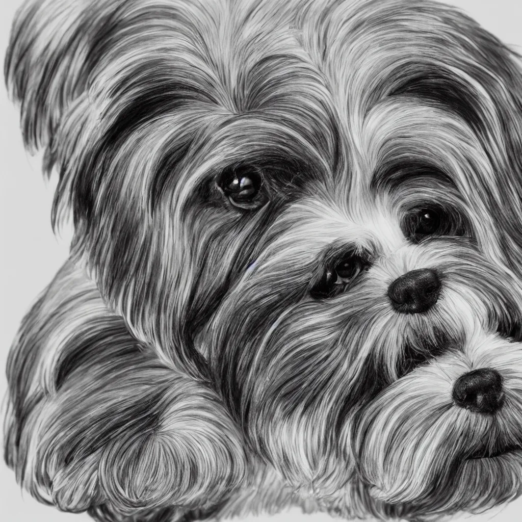 Image similar to full length portrait of a havanese dog reflected in a chrome sphere, ultra wide 1 0 mm, by m c escher pen and paper