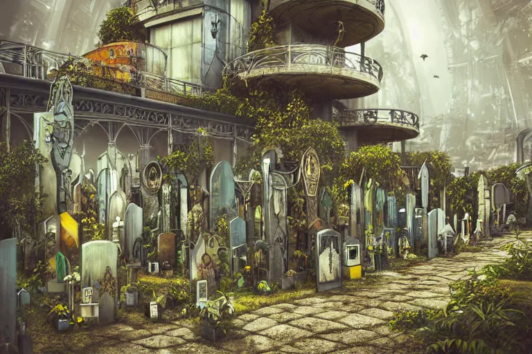 Image similar to elegance futuristic watery favela graveyard honeybee hive, art nouveau environment, industrial factory, award winning art, epic dreamlike fantasy landscape, ultra realistic,