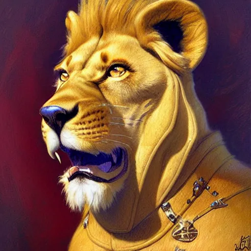 Image similar to a portrait of a lion dogman canine star trek captain. highly detailed painting by gaston bussiere, craig mullins, j. c. leyendecker, furry