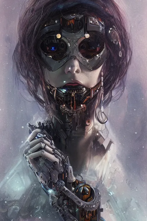 Image similar to portrait of beautiful young gothic cyborg maiden, cyberpunk, Warhammer, highly detailed, artstation, illustration, art by Gustav Klimt