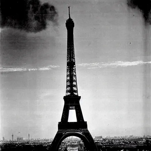 Image similar to eiffel tower during a ww 2 bombardment