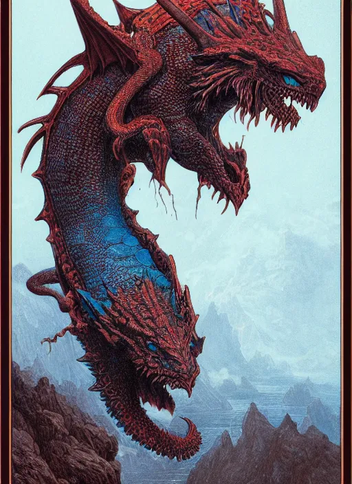 Prompt: a photographic portrait of a dragon by gustave dore and raphael lacoste and dan mumford, trending on artstation, a leopard - like sea beast, a two - horned earth beast, natural earth tone colors, cerulean blue, cyan, red