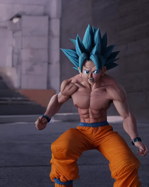 Image similar to 3 d high octane render, 8 k hyperrealism, unreal engine, photorealistic goku, portrait, dynamic lighting, photorealistic, unreal engine, octane, ultra detailed, detailed faces, hd quality, life like, high render, hd resolution