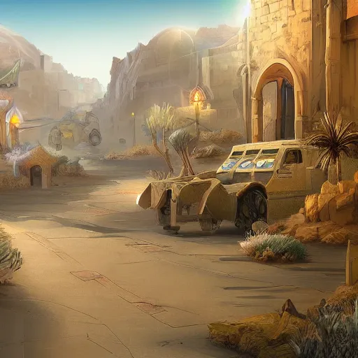 Image similar to streets of a fantasy desert kingdom, 8 k concept art highly detailed illustration