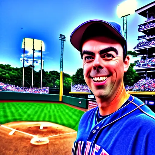 Image similar to mark rober at a baseball game, photo, hdr