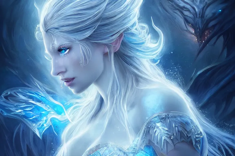 Image similar to Majestic beautiful young female ice goddess!! fighting a beautiful evil fire goddess!! intricate, epic, elegant, menacing, fantasy, highly detailed, digital painting, hard focus, beautiful volumetric lighting, epic light, ultra detailed, souls, smoke, icicle, frozen by Leesha Hannigan, Ross Tran, Thierry Doizon, Kai Carpenter, Ignacio Fernández Ríos