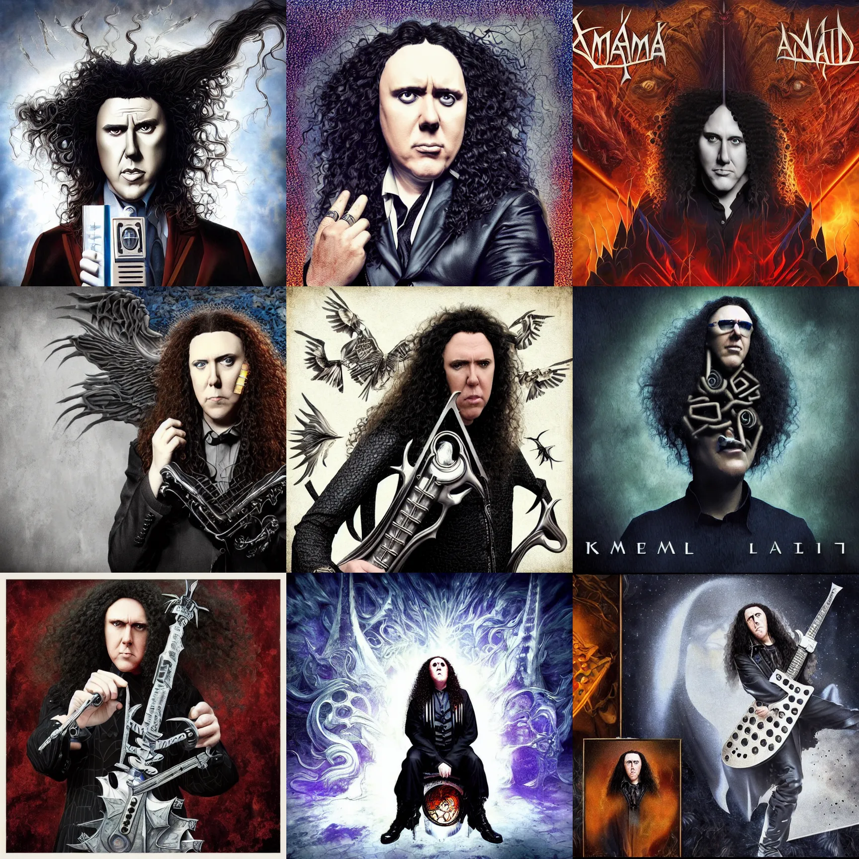 Prompt: kamelot album cover featuring photo of weird al yankovic, photoshop collage, power metal album cover, trending on artstation, intricately detailed, highly detailed, classic, award winning