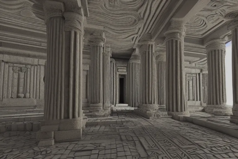 Image similar to depthmap of geometric ancient temple, elegant, highly detailed, smooth, sharp focus, Zbuffer, beautiful, geometric, trending on artstation,