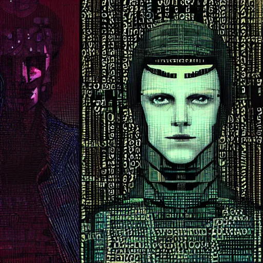 Prompt: Illustrations of characters from the book Neuromancer by William Gibson