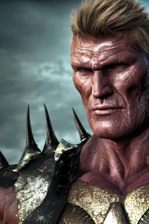 Image similar to portrait of dolph lundgren as destruction of the endless, the sandman, herculean thanos, conan the barbarian, second life avatar, the sims 4