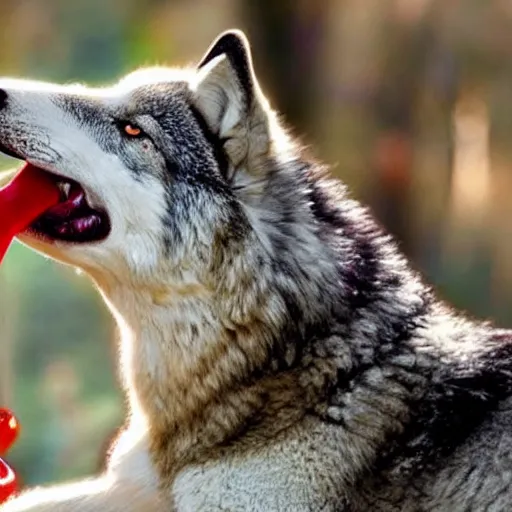 Prompt: Licking with that wolf tongue slurping all the soup making all the letters go away, absolute lupine luxury!