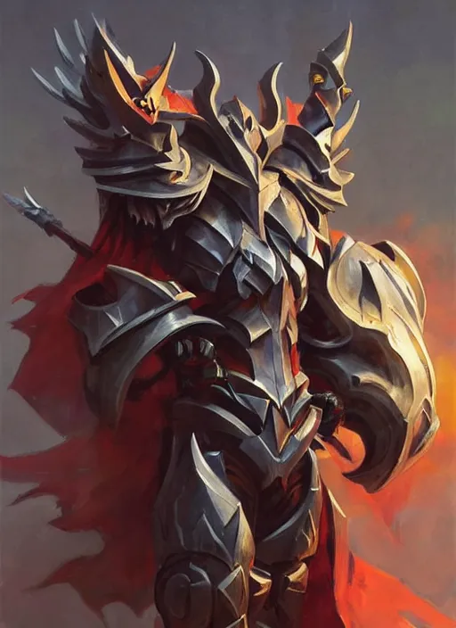 Prompt: Greg Manchess portrait painting of a demonic, devil armored character from league of legends, full shot, asymmetrical, profile picture, Organic Painting, sunny day, Matte Painting, bold shapes, hard edges, street art, cybernetic, metalic, robotic, trending on artstation, by Huang Guangjian and Gil Elvgren and Sachin Teng