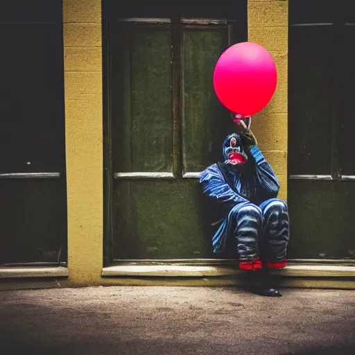 Image similar to photo of a clown crying in a corner