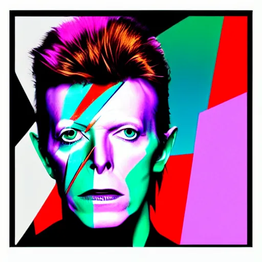 Prompt: David Bowie, abstract album cover