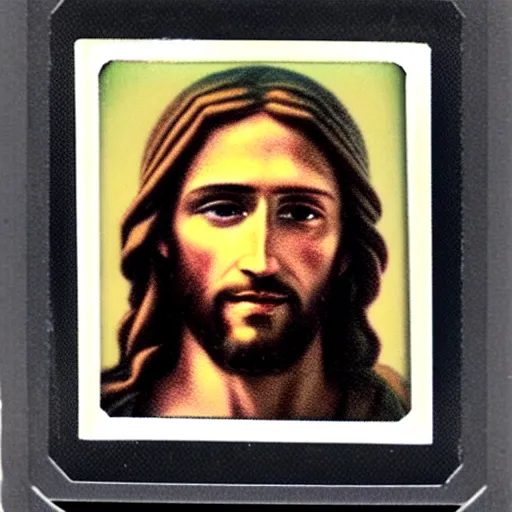 Image similar to polaroid photo of jesus christ, highly detailed, detailed facial features, glowing, 8 k