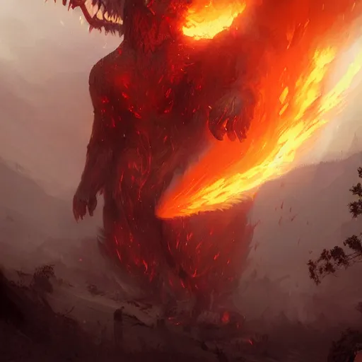 Prompt: Giant humanoid fire monster by greg rutkowski