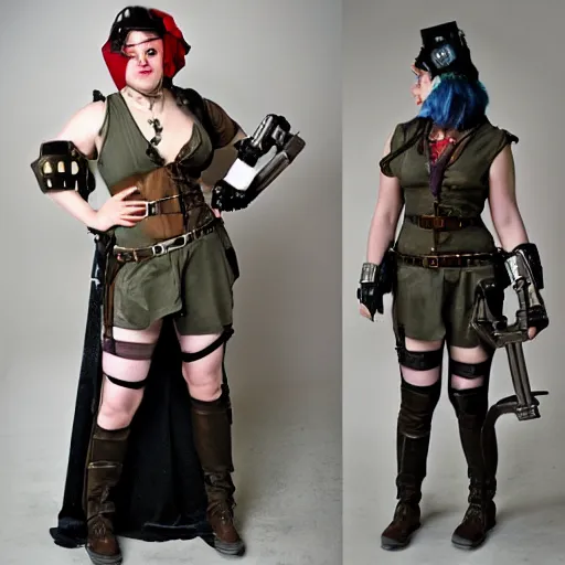 Image similar to full body photo of female dieselpunk warrior